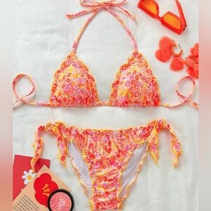 Floral Bikini Set with Ruffle Trim - Size M - NWT